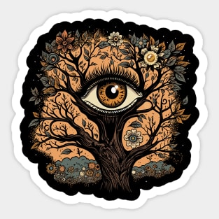 Psychedelic Cottagecore Tree Surreal Trippy Nature Sticker